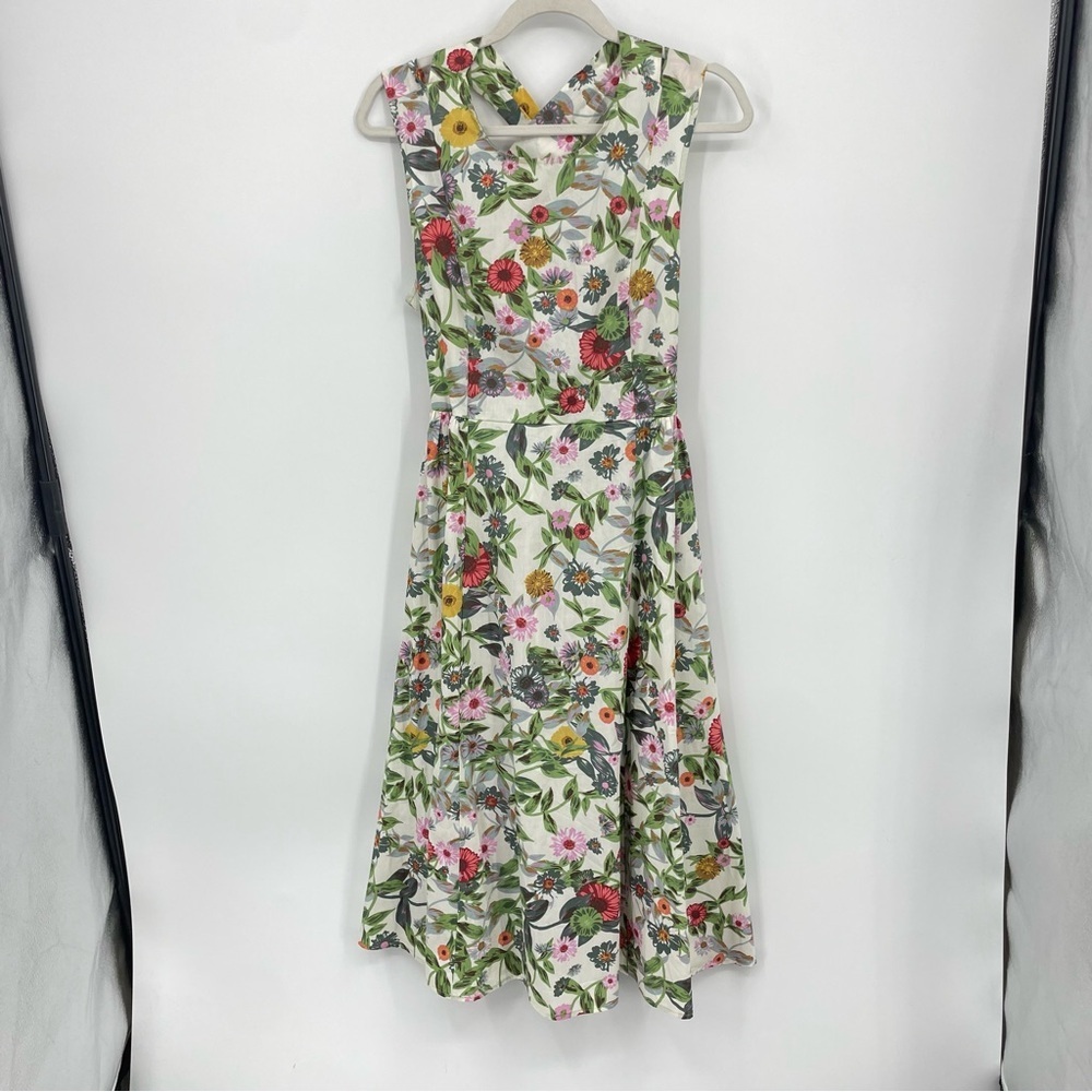 NWT Patrizia Luca Green Floral Midi Dress Cross My Back Romantic M CottageCore